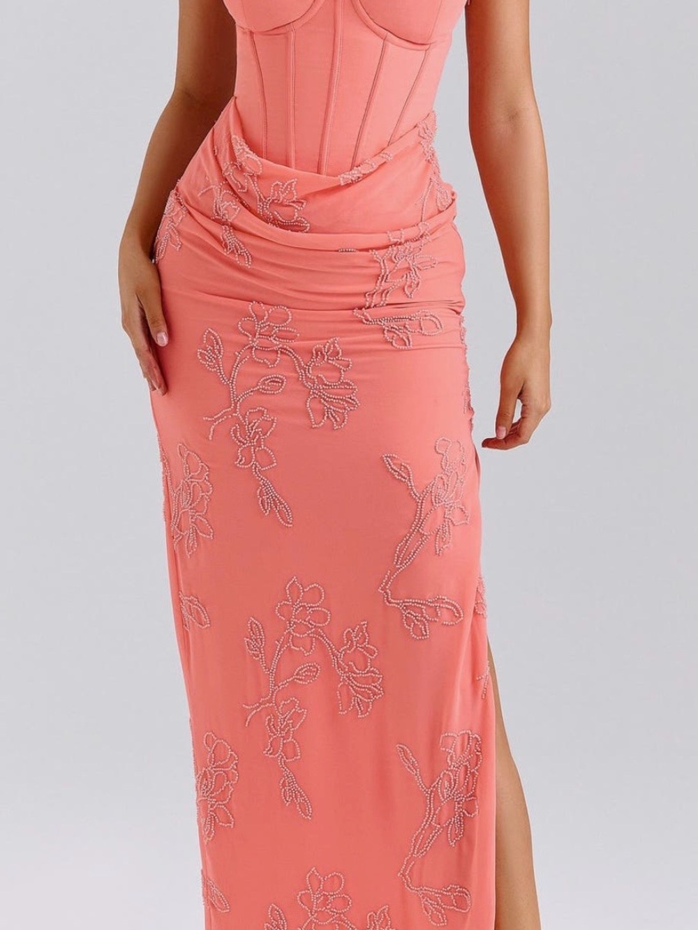 HOUSE OF CB
Carmella Hand
Beaded Corset Gown - Coral size M